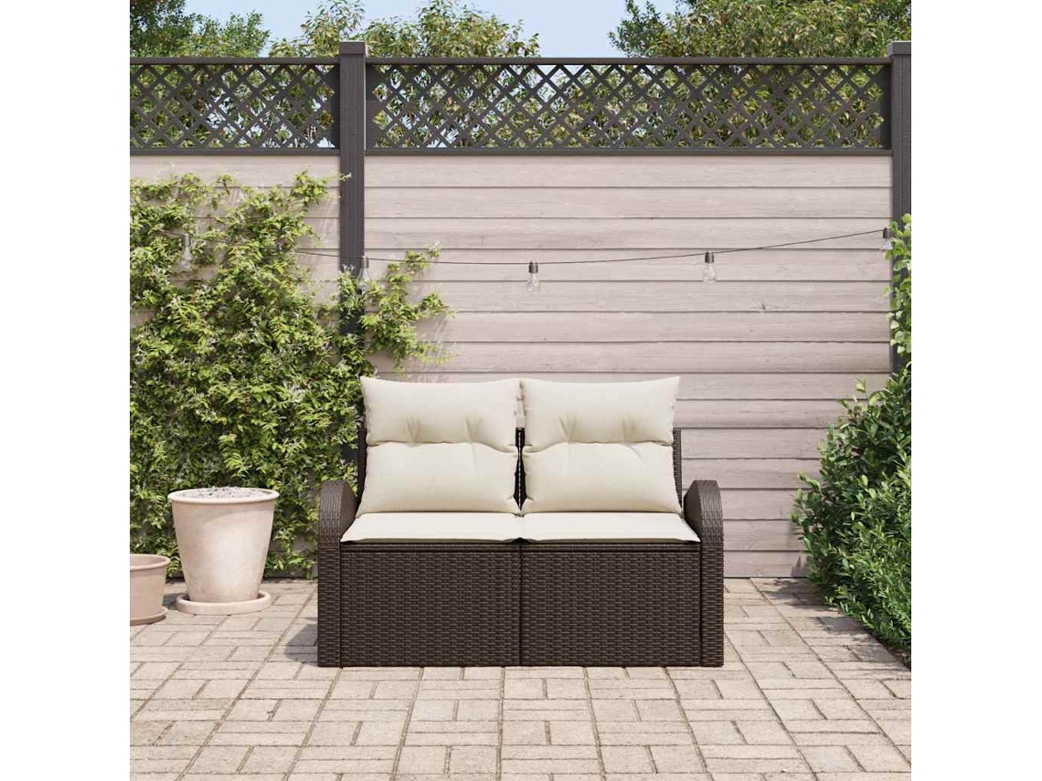 Vidaxl Sofá De Jardim Com Almofada Castanho 124 X 62 X 69cm Vime Pe