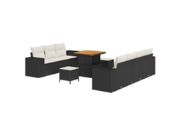 Conjunto 10 Sofá De Jardim Vidaxl Preto Vime Pe (221 X 179 X 85 Cm)