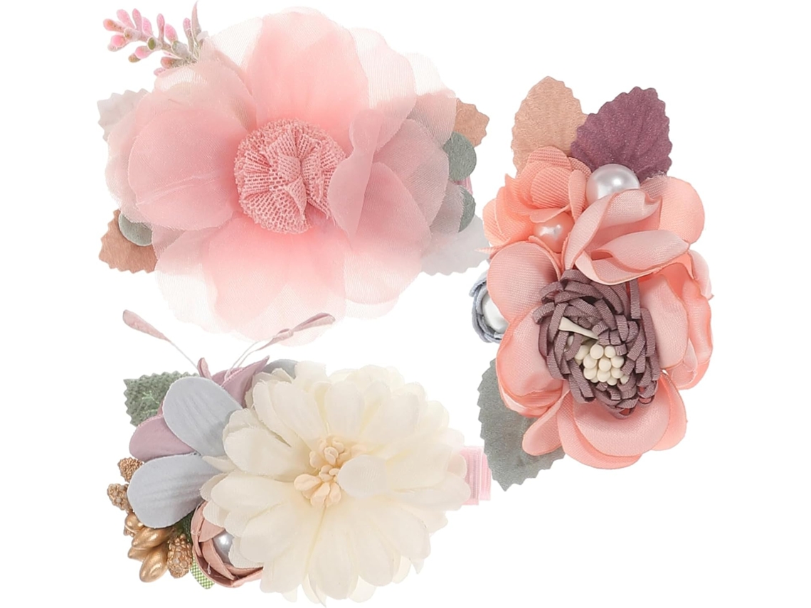 Conjunto De 3 Presilhas De Cabelo Com Flores Rosa Para Crianças Pequenas.