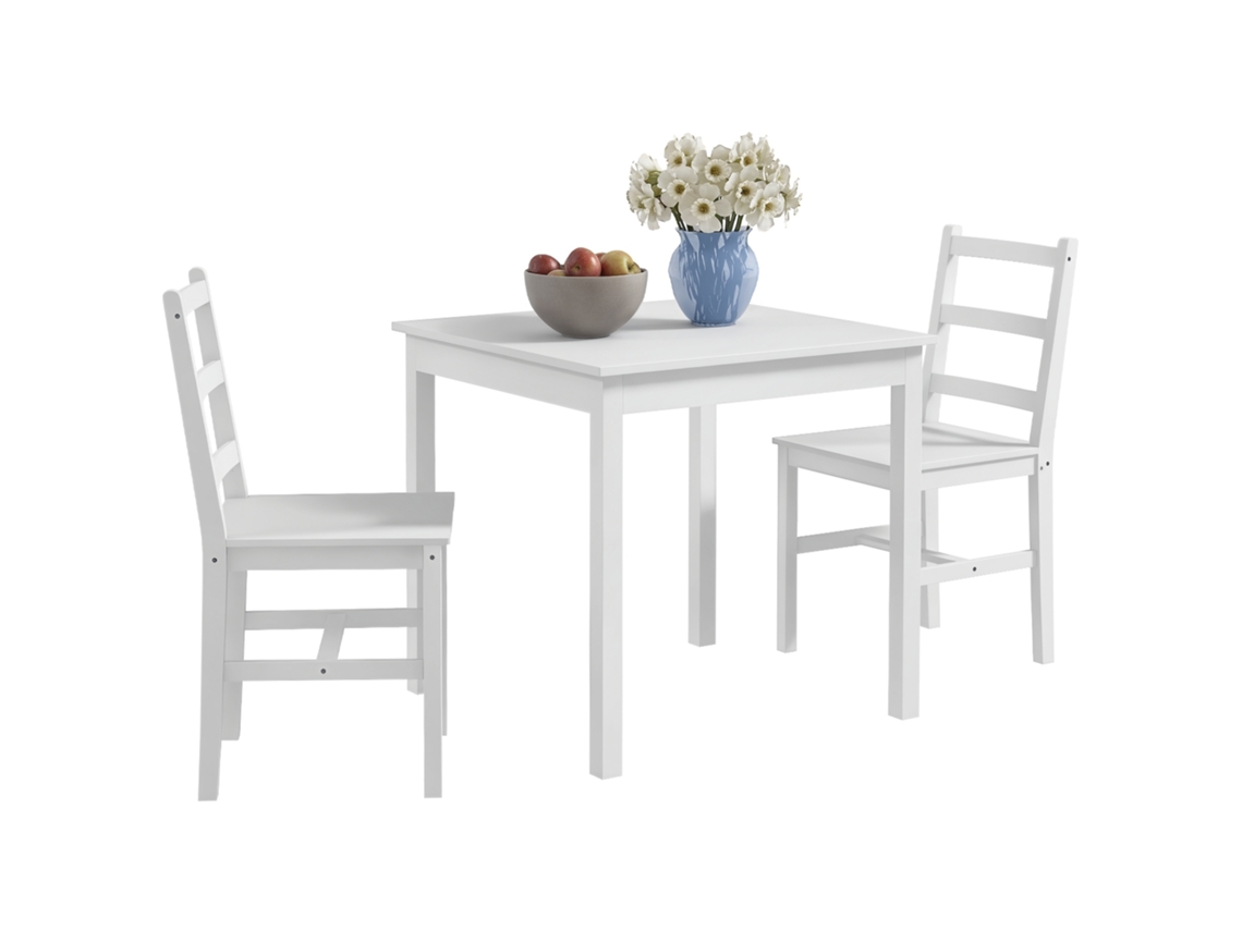 Conjunto Jantar 3 Peças Mesa Grupo C/ Cadeiras Madeira Maciça, Branco