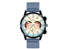 Relógio de pulso masculino elegante em couro PU azul hematita
