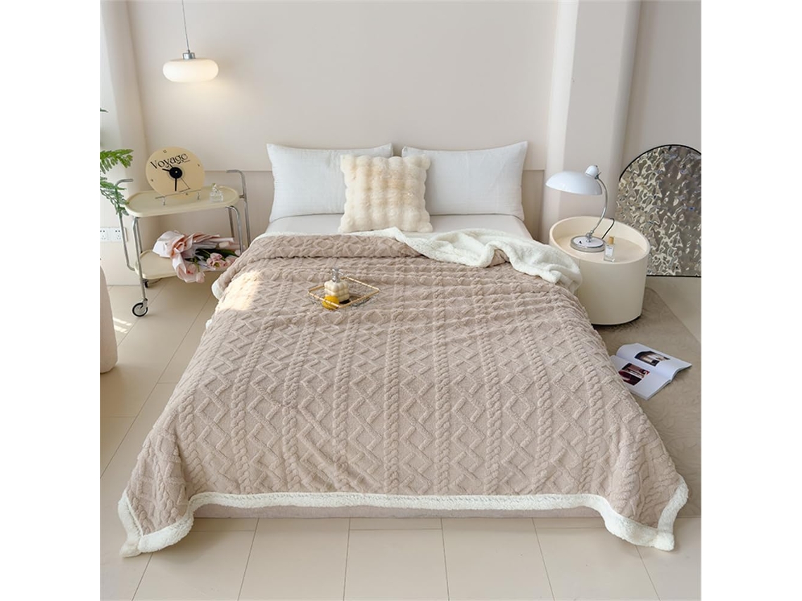 Manta de Lã Berbere Fansu Cor Sólida Jacquard Super Macia e Fofa Ideal para Cama Lençóis Cobertor Tafetá Quent