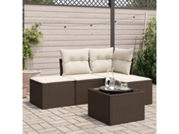 Pcs Conjunto Sofás P/ Jardim C/ Almofadões Vime Pe Castanho Dkd Home Decor
