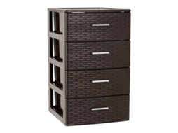 Cajonera De Ordenación Rattan De Plástico | Efecto Mimbre | Torre De Almacenaje Multiusos Wengue 4 Cajones