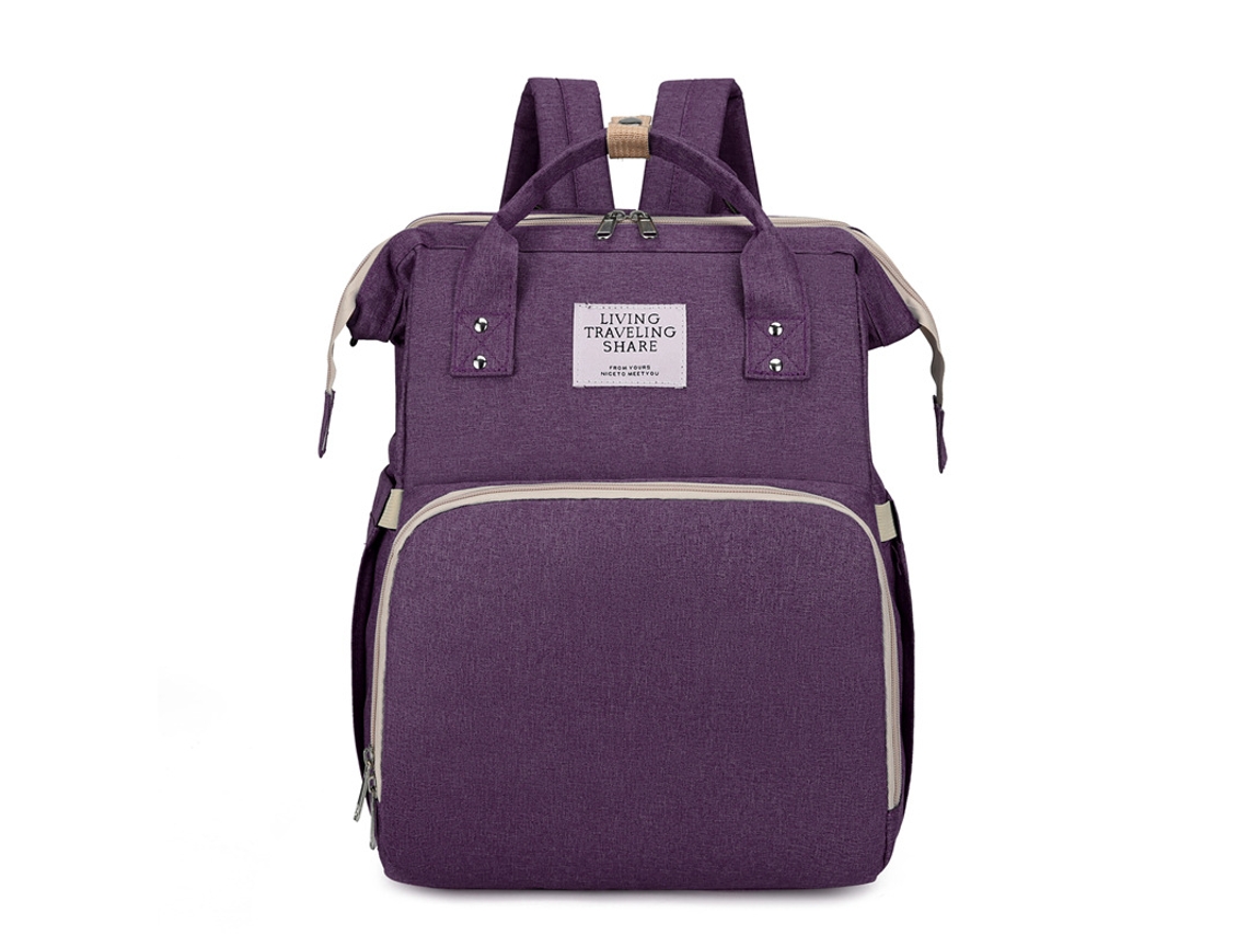 Mochila Maternal, 3 em 1 Bolsa de Fraldas, Berço Dobrável, Bolsa para Mamãe, Itens Essenciais para Recém nascidos SPQMENT (roxa)