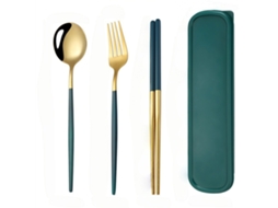 Conjunto De Utensílios De Mesa Em Aço Inoxidável 3 Peças Com Faca, Garfo E Colher Verde/azul
