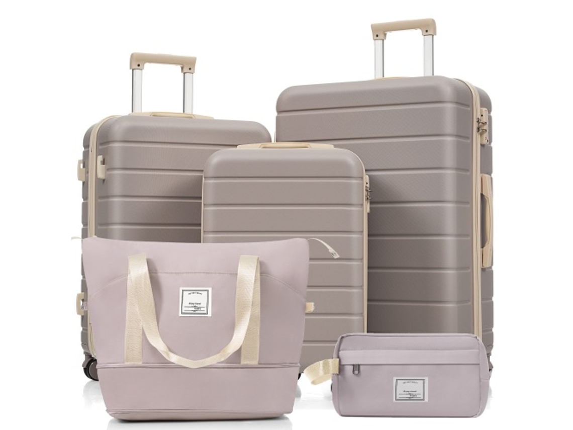 Conjunto De Malas M-l-xl, Abs Rígida, Rodas Giratórias, Fecho, Necessaire, Cor Rosa-marrão.