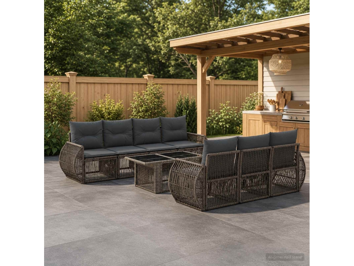 Vidaxl Conjunto De Sofá De Jardim 8 Unid. Cinza E Cinza Escuro Vime Pe