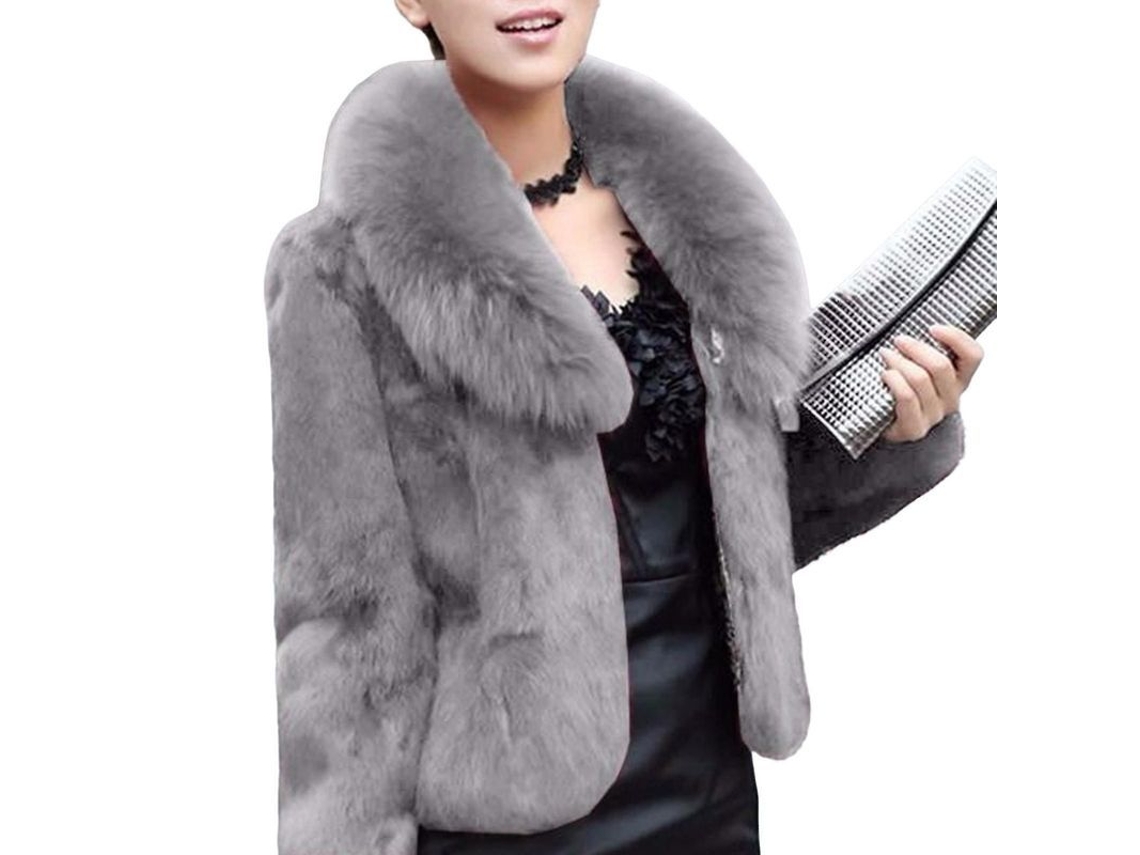 Casaco feminino de pele sintética, grosso e quente, com bolsos, modelo 2026, ideal para o inverno, festas, coquetéis e viagens.