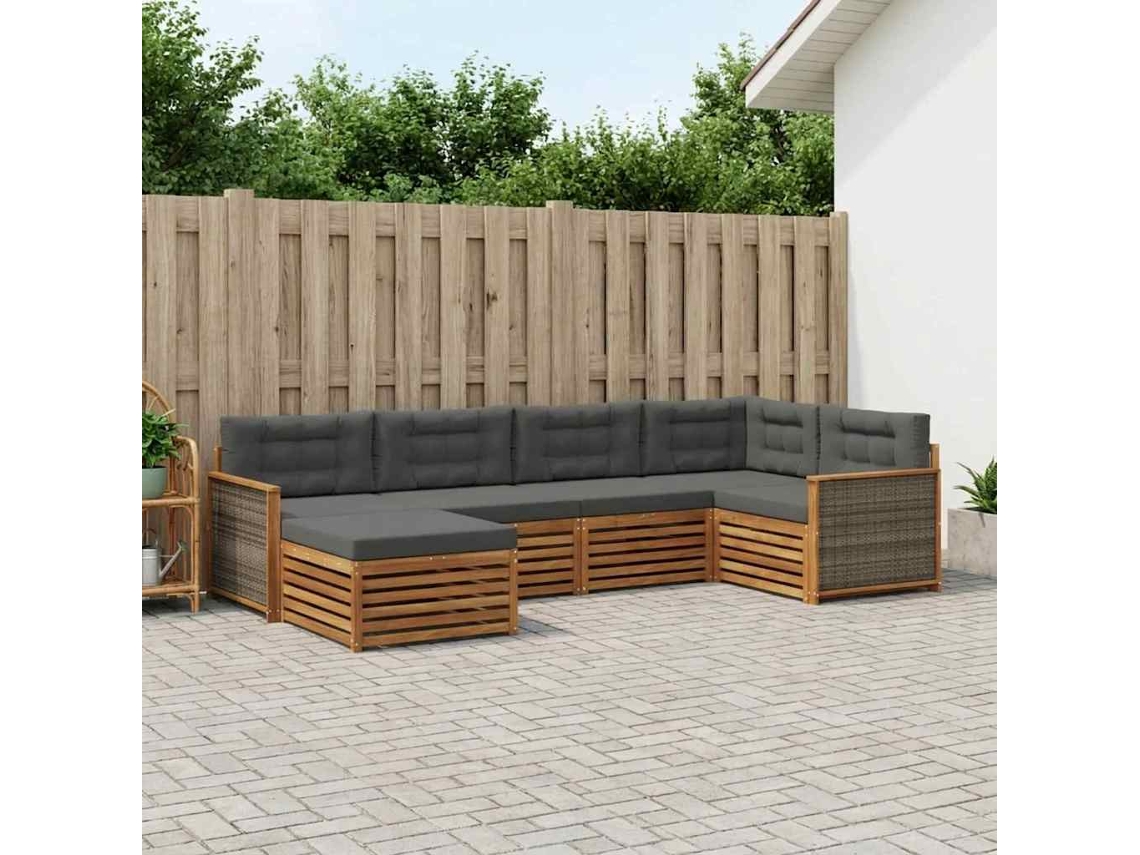 Vidaxl Conjunto De Sofás Para Exterior 6 Pcs Natural E Antracite
