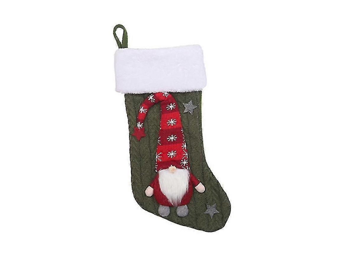 Meia de Natal tecida com duende sueco de chapéu longo de pelúcia 3D para decoração e presentes | S/MARCA