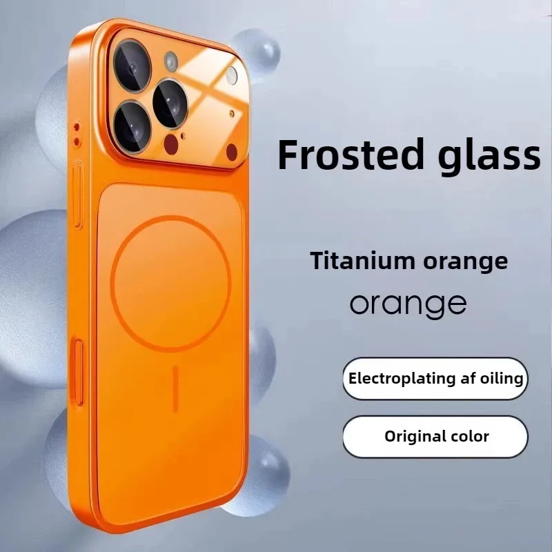 (iphone Air Laranja) Capa De Celular Luxuosa Com Bordas Largas Em Vidro Para Iphone, Design Magnético.