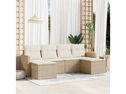 6 Pcs Conjunto de Móveis de Jardim - Conjunto de Sofás P/ Jardim com Almofadões Vime Pe Bege HARLANV1