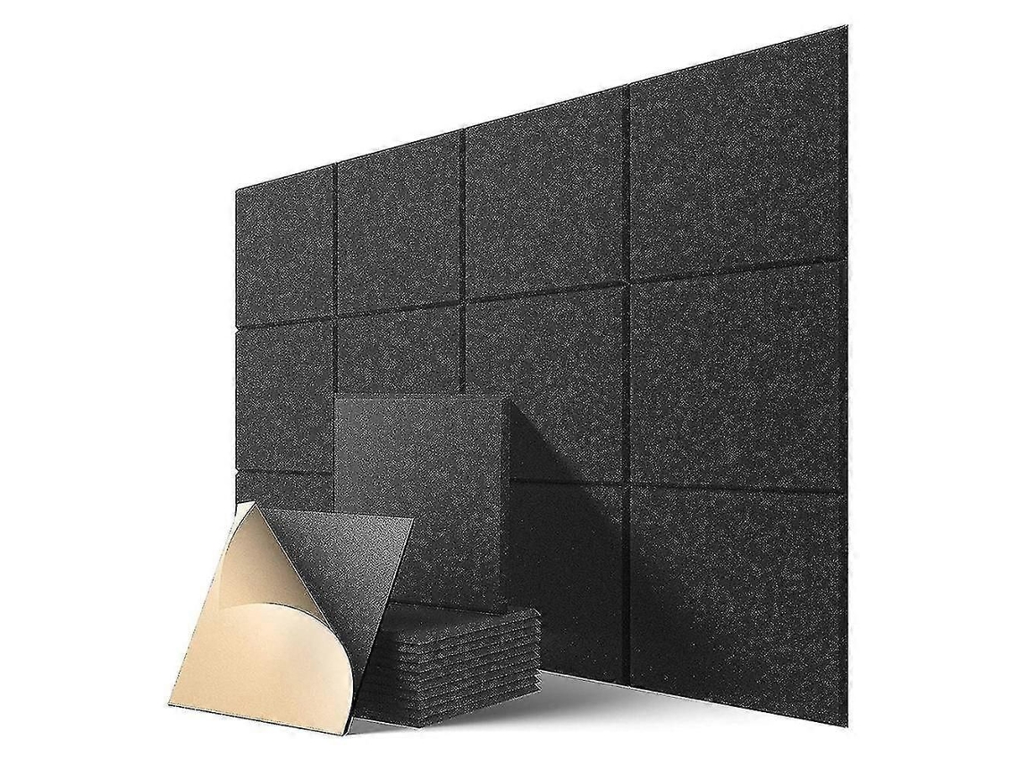 12 Painéis Acústicos Autoadesivos, Pretos, 12 X 12 X 0,4 Polegadas