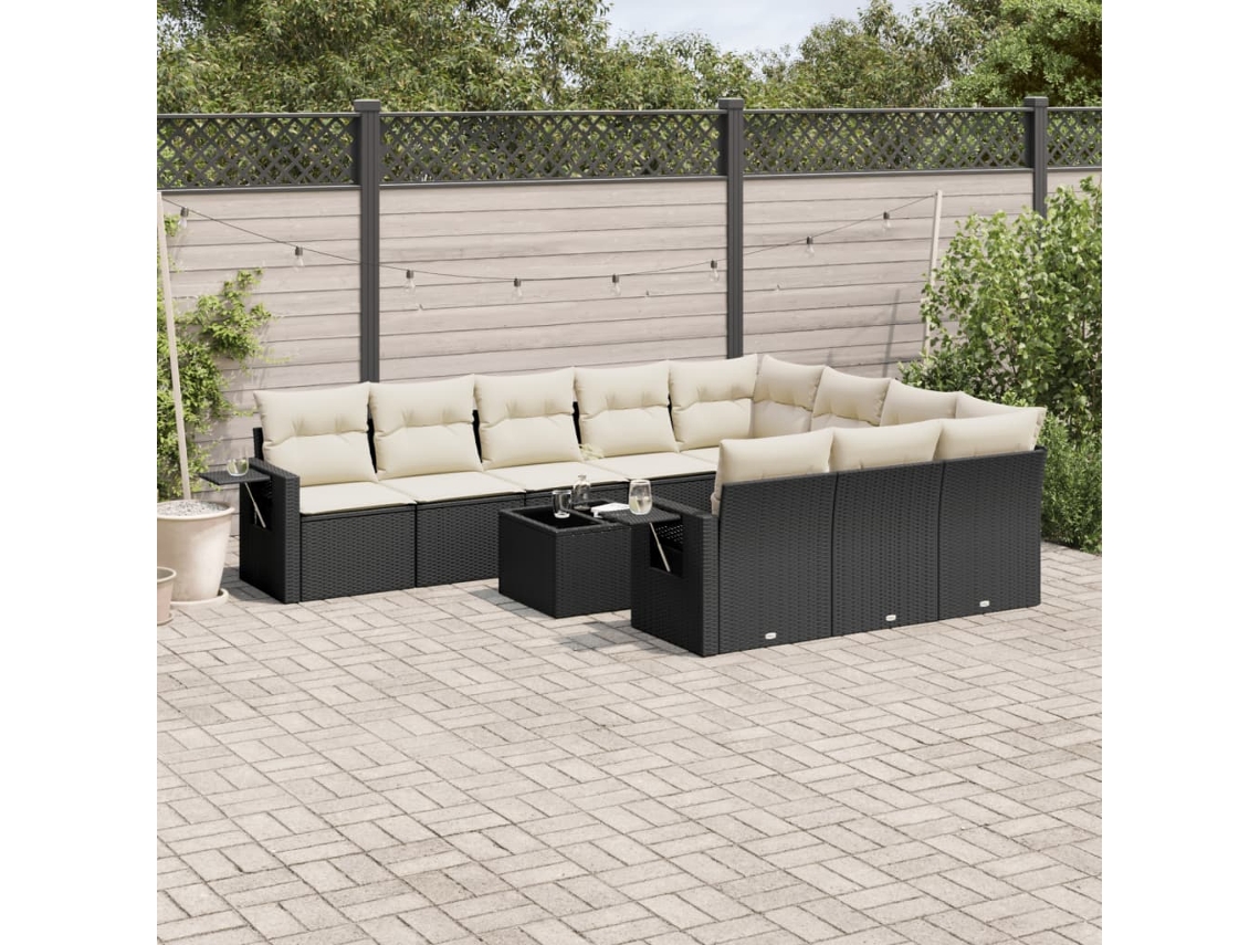 Vidaxl 11 Pcs Conjunto Sofás De Jardim C/ Almofadões Vime Pe Preto