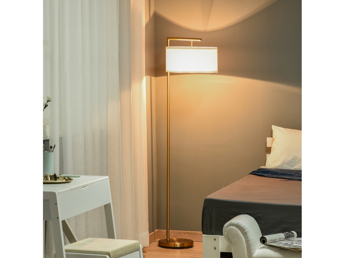 Luminária De Pé Soquete E27 Para Casa, Aço Dourado E Branco, 47×37×153cm Multiuso