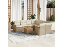 9 Pcs Conjunto De Sofás P/ Jardim Com Almofadões Vime Pe Bege Dkd Home Decor