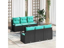 Vidaxl Conjunto De Sofás Com Almofada 7 Pcs Preto E Turquesa Vime Pe
