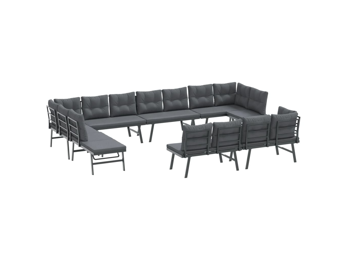 Conjunto 8 bancos de jardim com almofadões VIDAXL aço revestido a pó preto