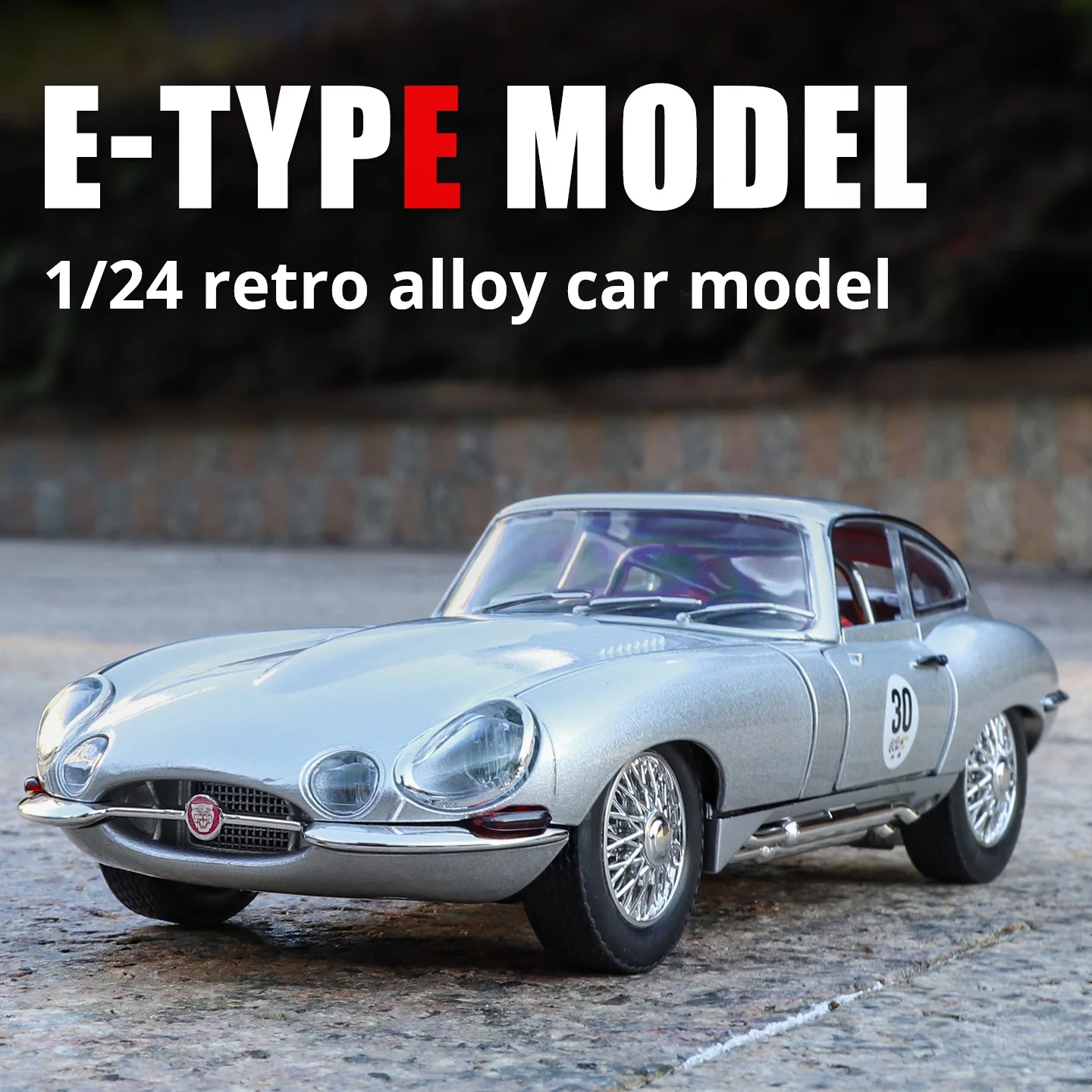 (prata) Retro Miniatura Jaguar E-type Em Escala 1:24.