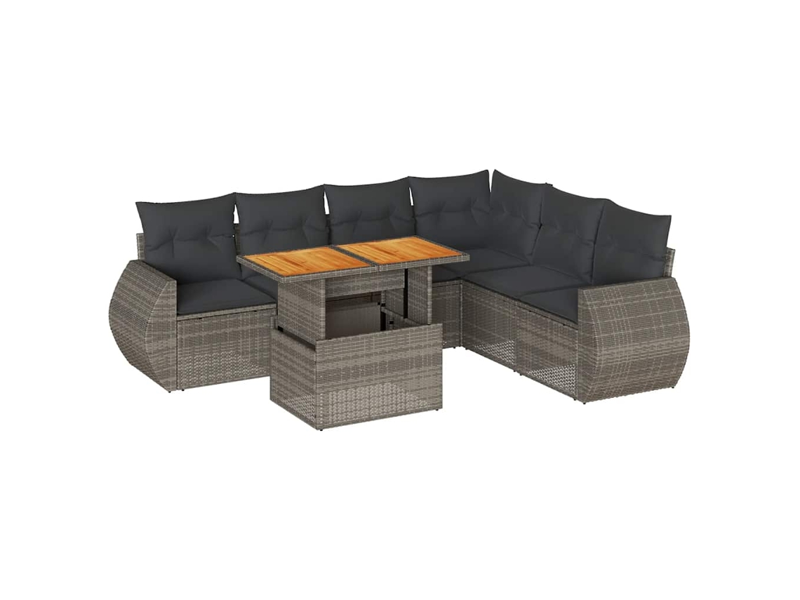 Conjunto de 7 Sofás para Jardim com Almofadões Vime Pe Cinzento MAISON EXCLUSIVE (7 pcs)