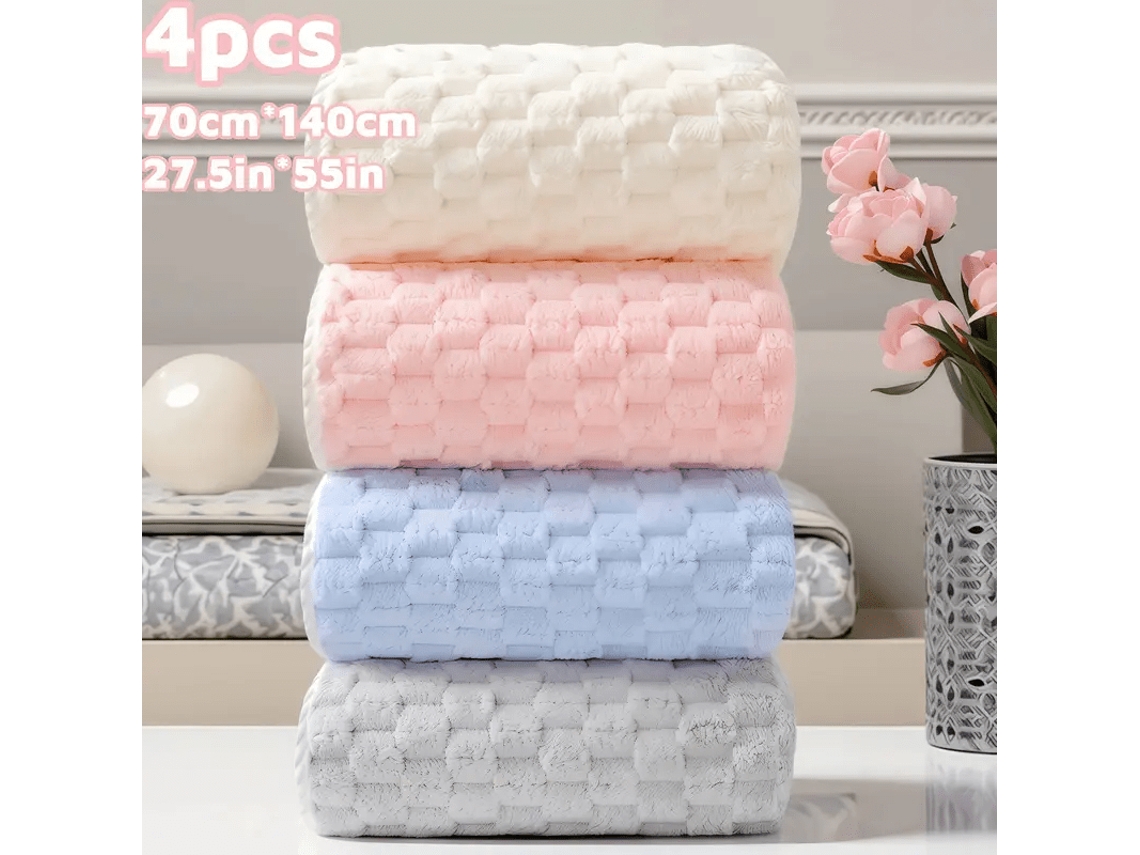 Conjunto de 4 Toalhas de Banho Fluffy Cloud, 70cm X 140cm, Lã Coral Premium, Cjy 70x140cm BRILVIBERA