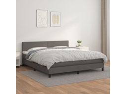 Vidaxl Cama Com Molas/colchão 160x200 Cm Couro Artificial Cinzento