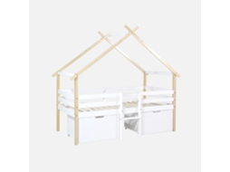 Cama Infantil Em Madeira De Pinho Com Ripas Incluídas E 2 Gavetas, Branco Sweeek