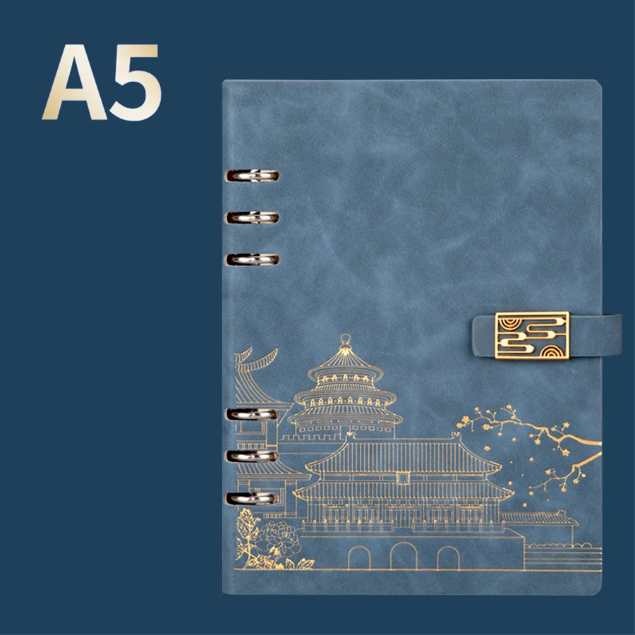 (azul Celeste, A5) Conjunto De 5 Cadernos Elegantes A5 Em Couro Sintético Multicoloridos Com Capa Rígida E Folhas Soltas