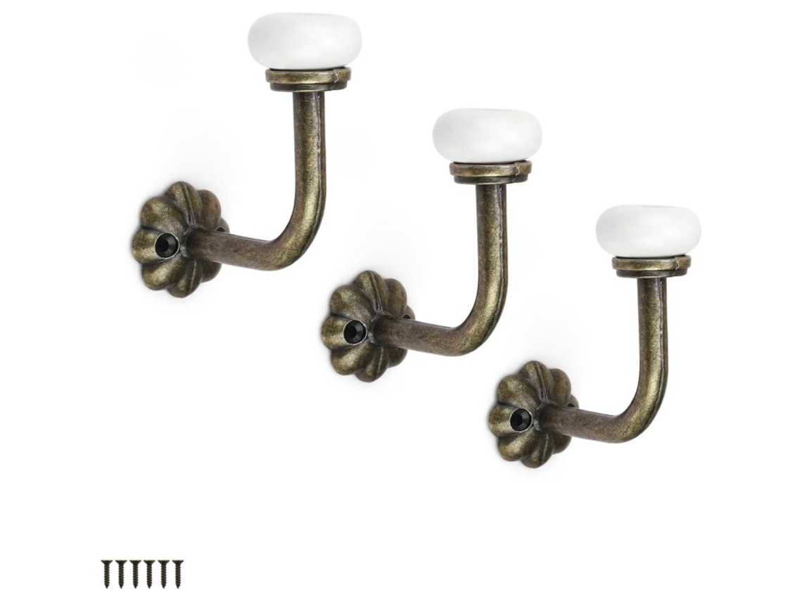 Cabide para Casaco, Conjunto de 3 Peças com Design Vintage, Cabide de Parede em Cerâmica BRILVIBERA