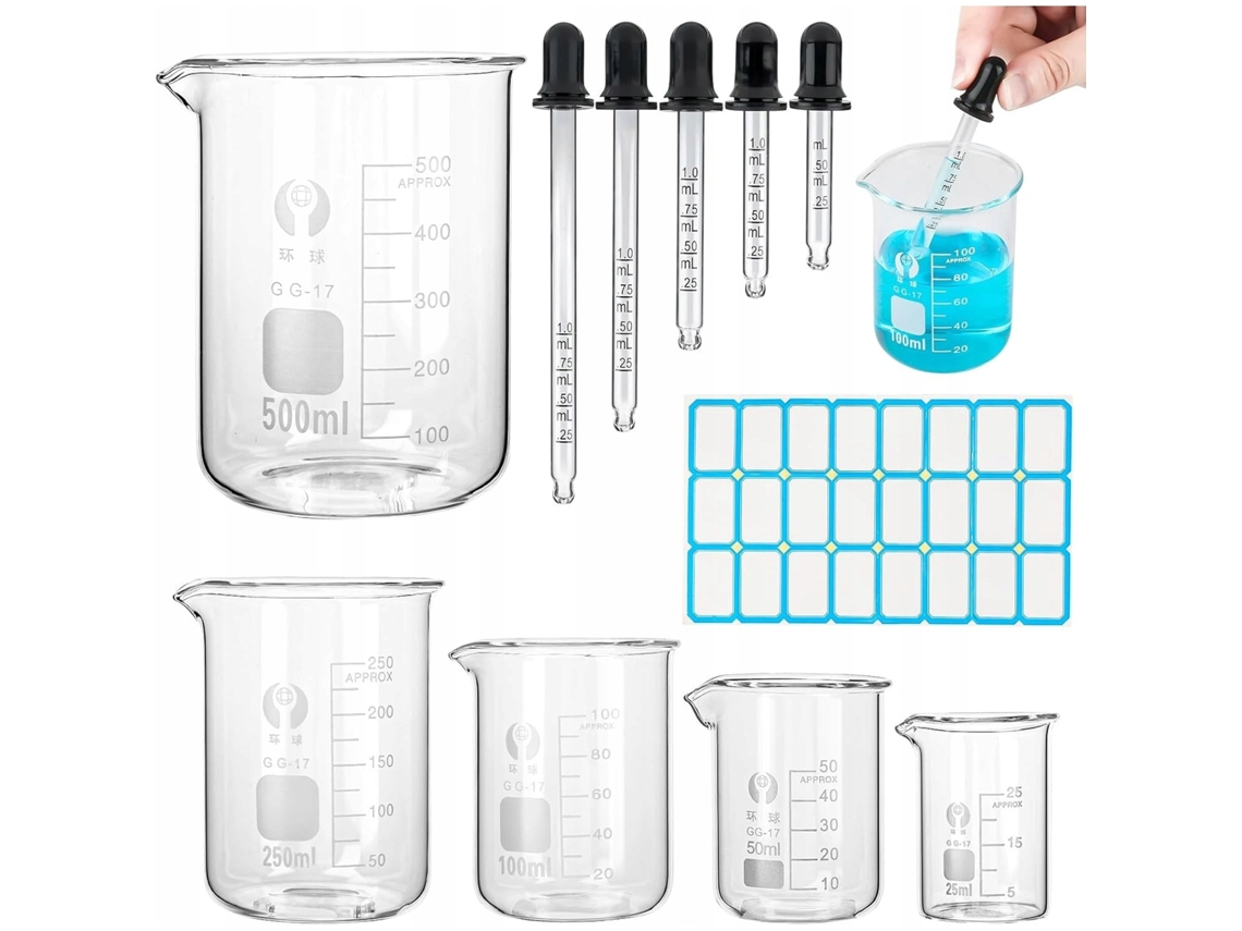 Jogo De Copos Medidores Em Vidro Borossilicato De 5 Peças, Capacidade 25-500 Ml, Transparente
