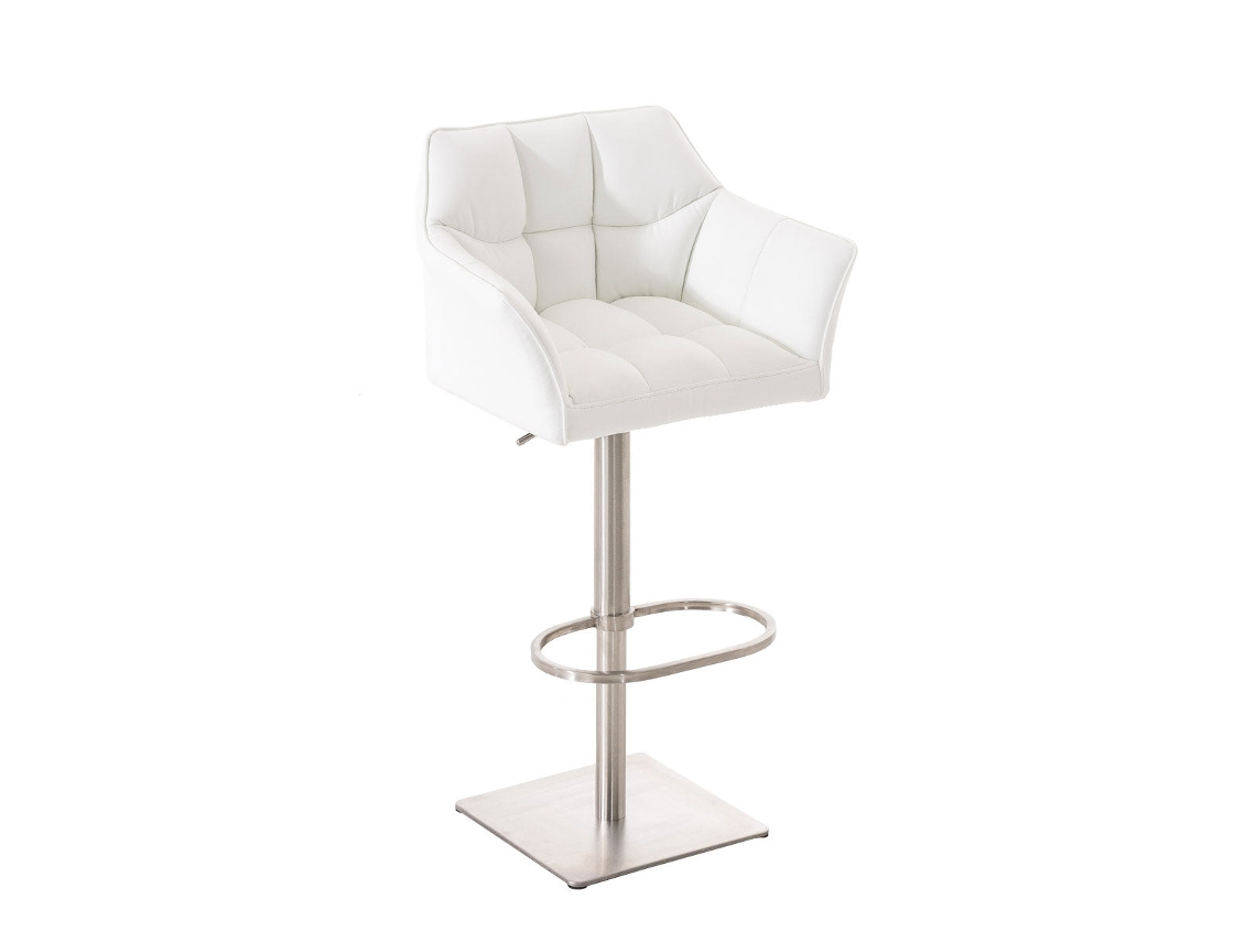 Banqueta de bar ajustável X1 em couro sintético branco com assento acolchoado envolvente e base quadrada em aço inoxidável 10_0006324