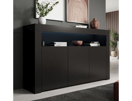 Aparador Alays Com Luzes Led Preto Mate 155x91,5x37 Cm Design Moderno Domensino