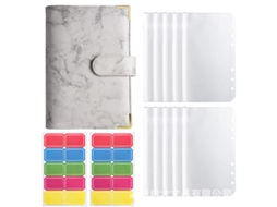 A6 Loose Leaf Notebook Budget Planner Marble Grain Pu Leather Binder Travel Journal Gray Cover + 10-zipper Pockets