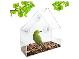 Comedero Para Aves De Ventana De Acrílico Transparente Con Ventosas, Capacidad Grande Para Exterior Silvestre