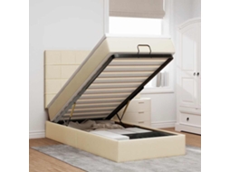 Cama Otomana Com Colchão Leds 90x200 Cm Tecido Creme