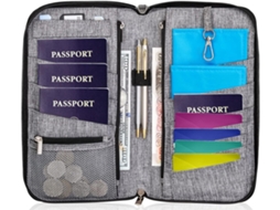 Organizador Familiar Para Passaportes, Cor Cinza, Com Proteção Rfid, Compartimentos Para Cartões E Documentos