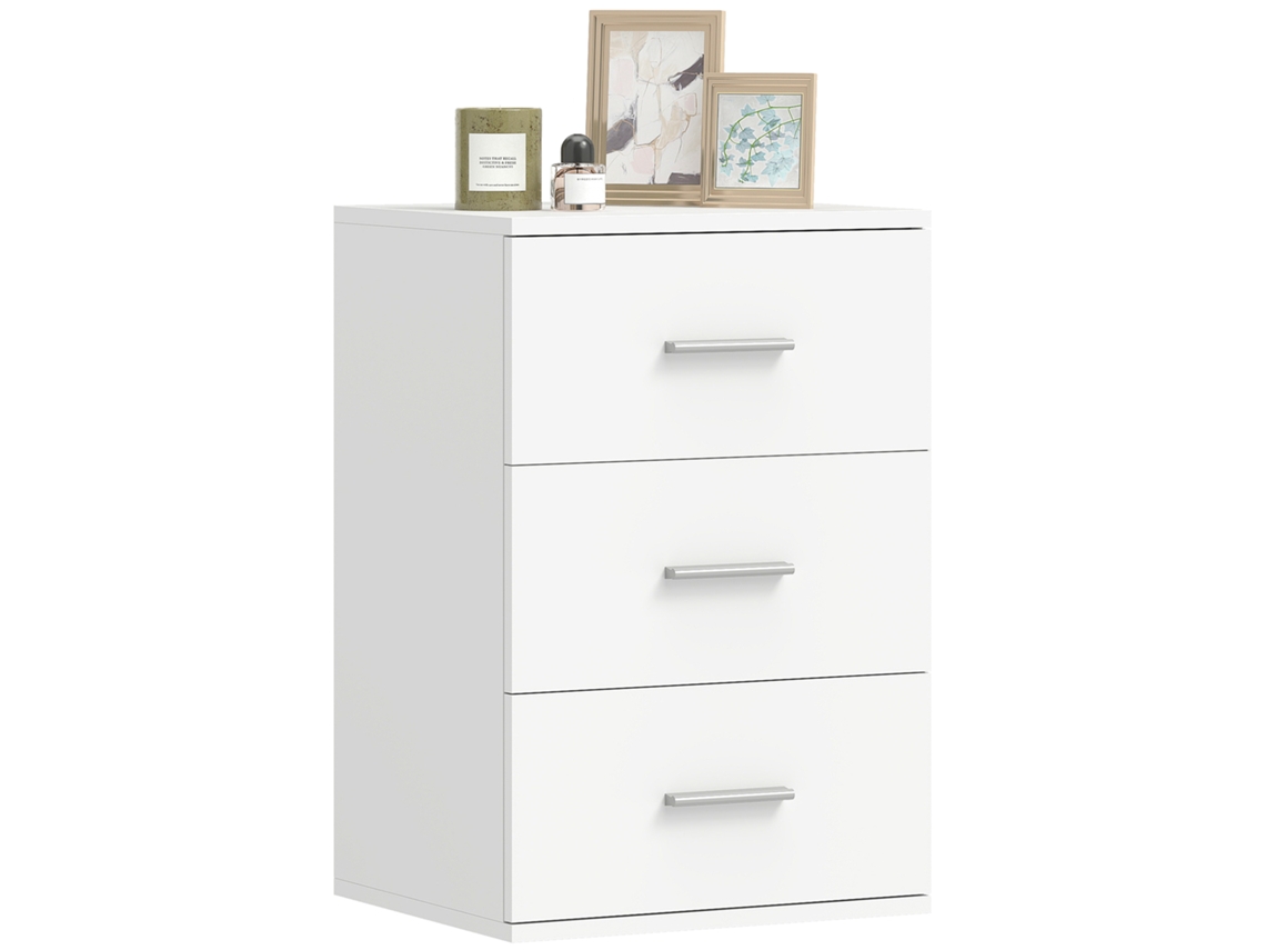 Criado mudo 3 com Gavetas. Cômoda Lateral para o Quarto. Mdf. Branco