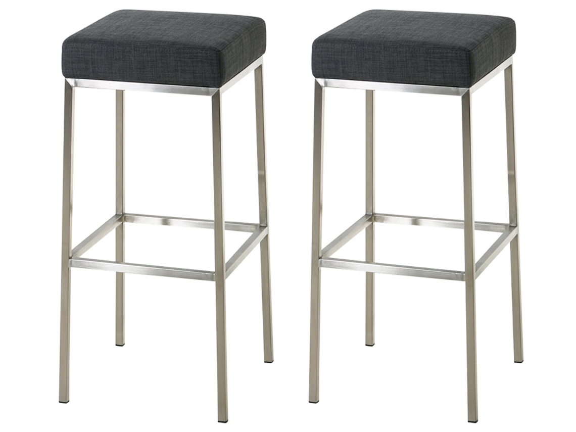 Conjunto de 2 bancos de bar Montreal 80 em tecido cinza escuro/aço inoxidável CLP