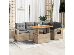 Vidaxl 6 Pcs Conjunto De Sofás P/ Jardim Com Almofadões Vime Pe Bege