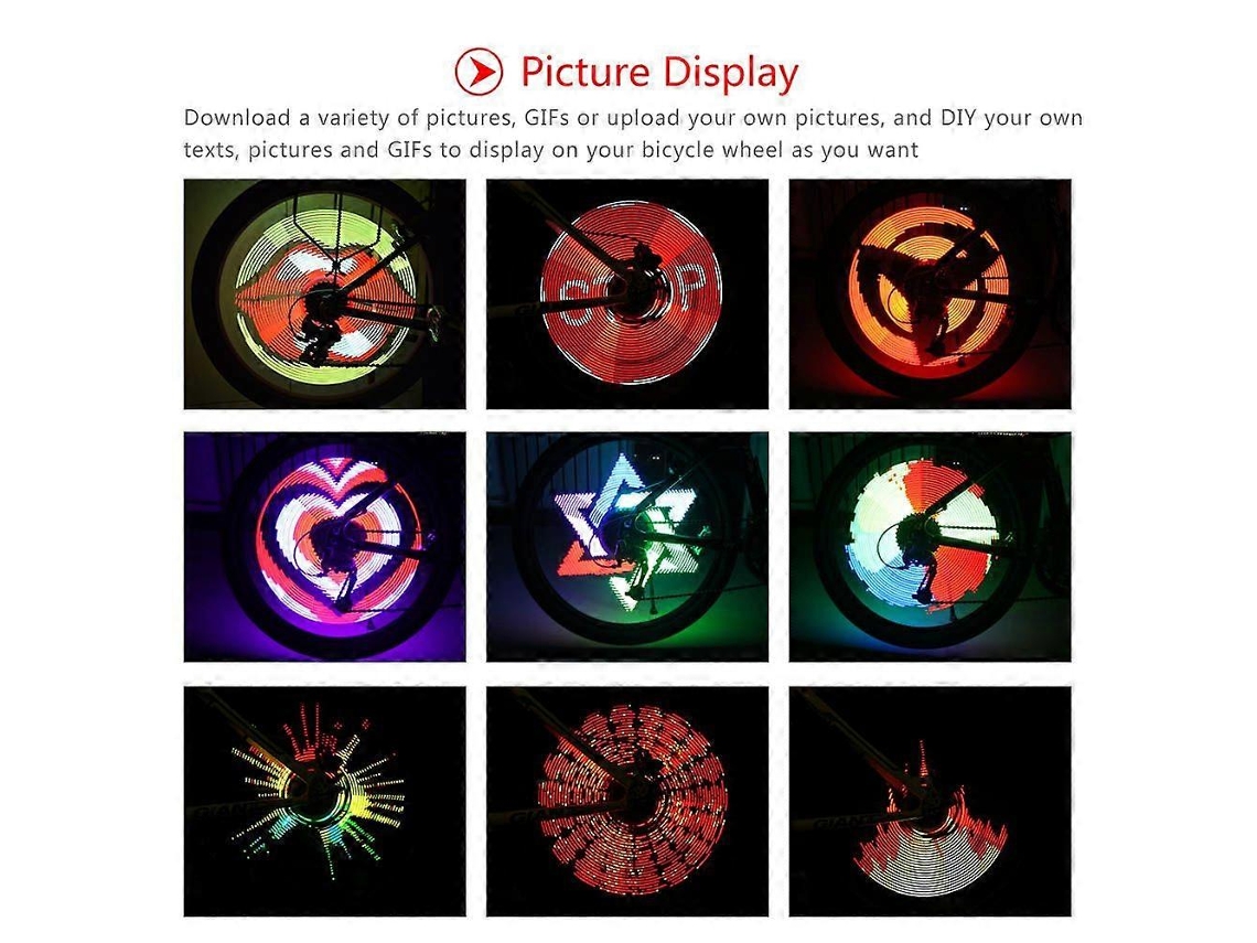 Luz De Roda De Bicicleta Com 64 Leds, Alta Definição, Para Raios De Bicicleta, Com Motor Programável, Display Rgb E Recarregável. Aquaforge