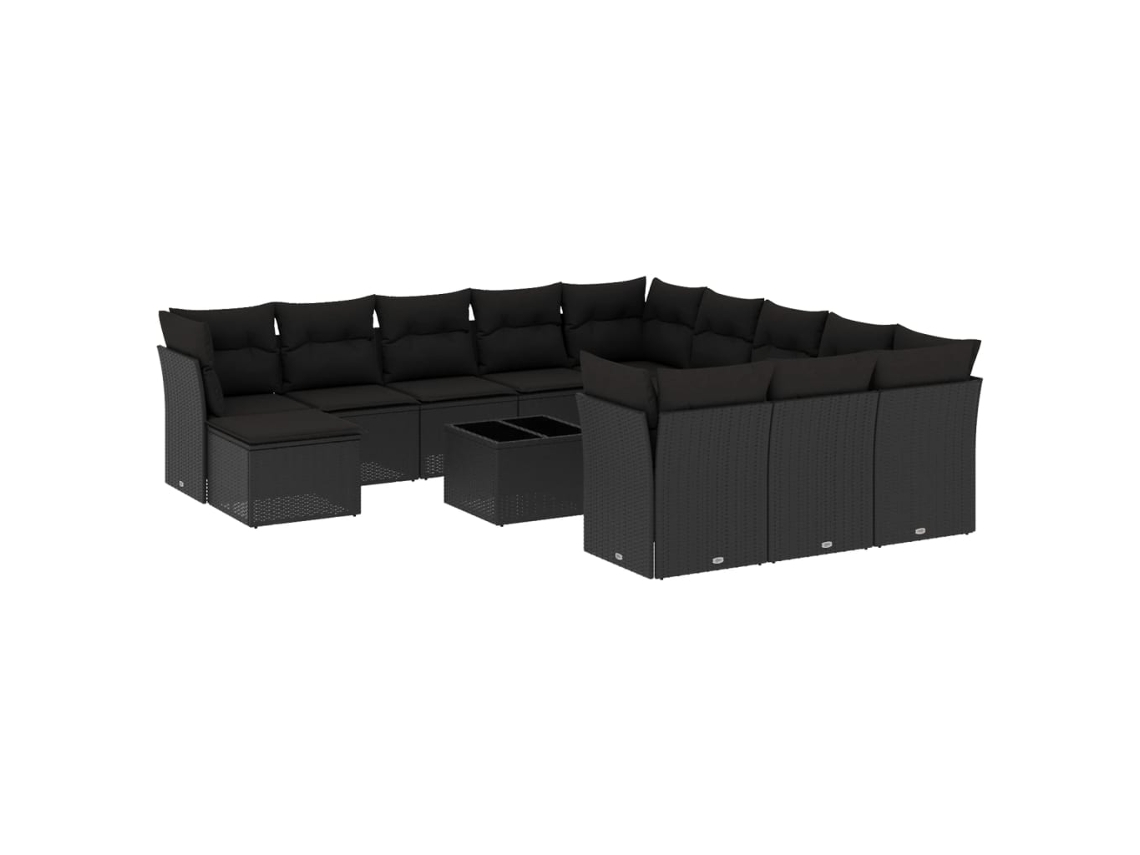 Conjunto de 13 Sofás de Jardim com Almofadões Vime Pe Preto MAISON EXCLUSIVE