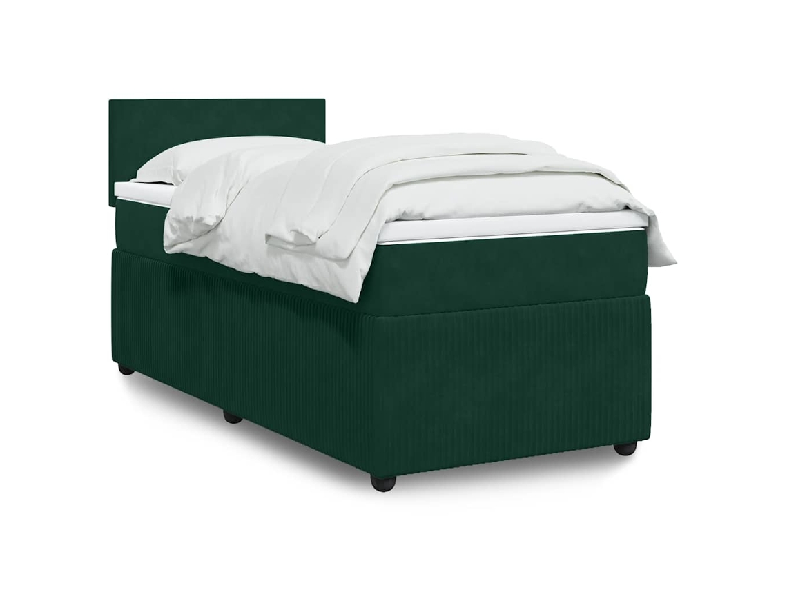 Vidaxl Cama Com Molas/colchão 90x200 Cm Veludo Verde-escuro