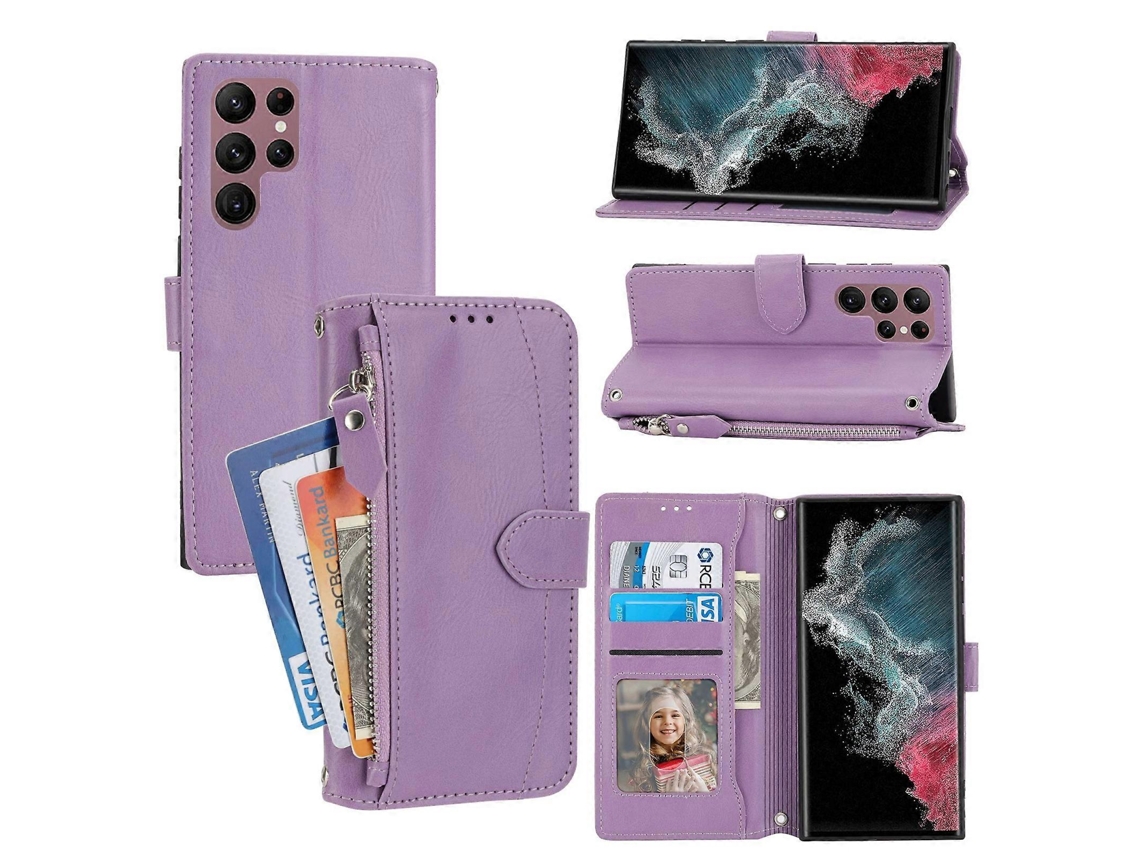 Capa Carteira De Couro Oleado Com Zíper Para Samsung Galaxy S23 Ultra 5g