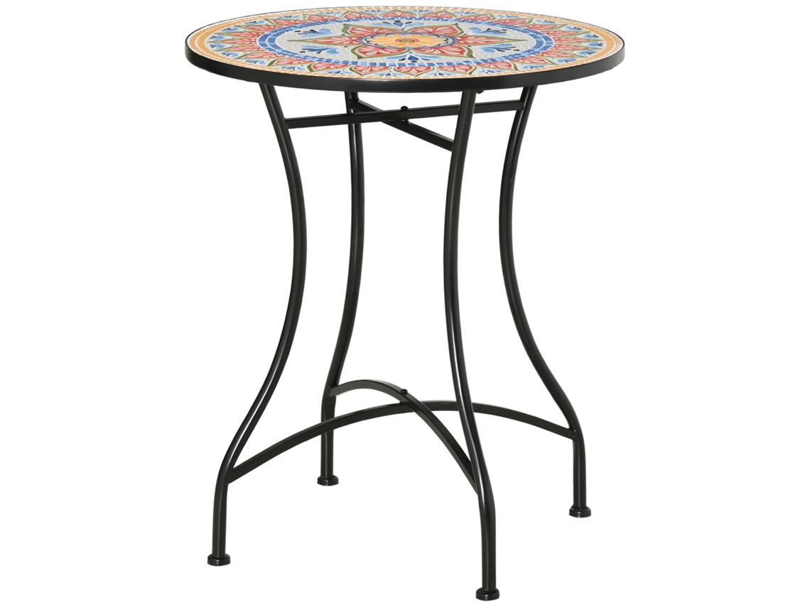 Mesa Mosaico Cerâmica Metal Vermelho Azul Branco Ø60cm VELTRIX