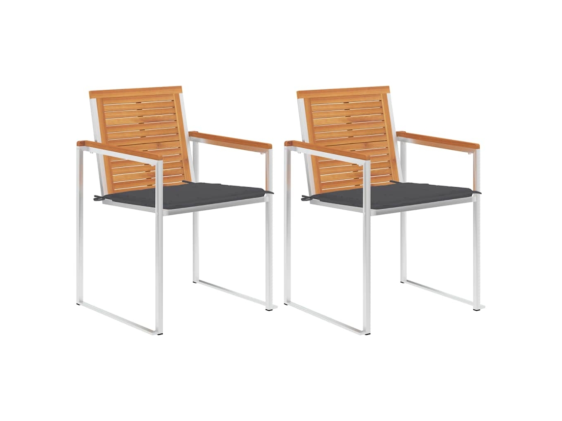 Vidaxl Cadeiras De Jardim Com Almofadões 2 Pcs Acácia Maciça E Aço