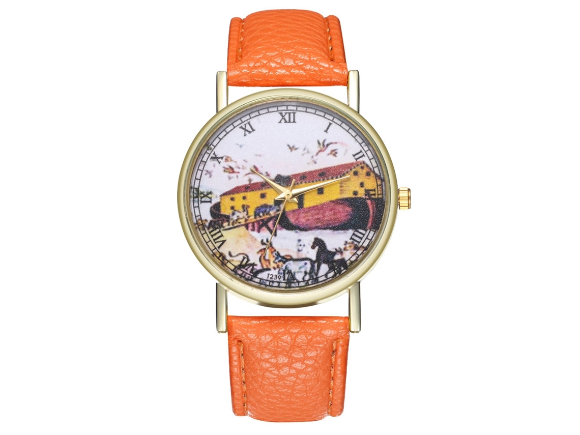 Reloj De Pulsera Analógico De Cuarzo Para Mujer Y Hombre Con Dial Redondo Naranja Zhoulianfa