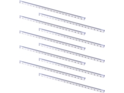 Conjunto de 10 réguas triangulares de plástico transparente para desenho, medição e escala, ideais para estudantes e profissionais.