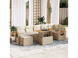 Vidaxl 8 Pcs Conjunto Sofás Jardim Com Almofadões Vime Pe/acácia Bege