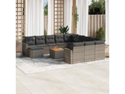 Vidaxl 13 Pcs Conjunto Sofás P/ Jardim C/ Almofadões Vime Pe Cinzento